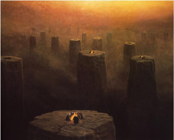 Untitled (Pillars / Figures on Platforms), Zdzisław Beksiński