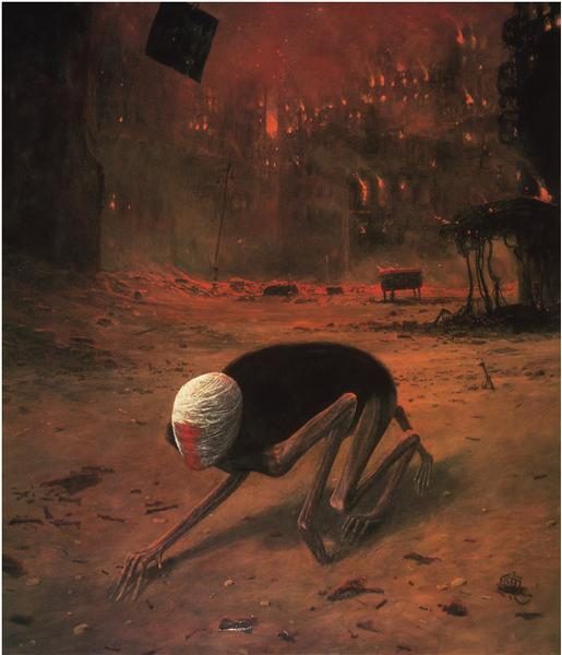Untitled (Crawling Figure Before the Fire), Zdzisław Beksiński