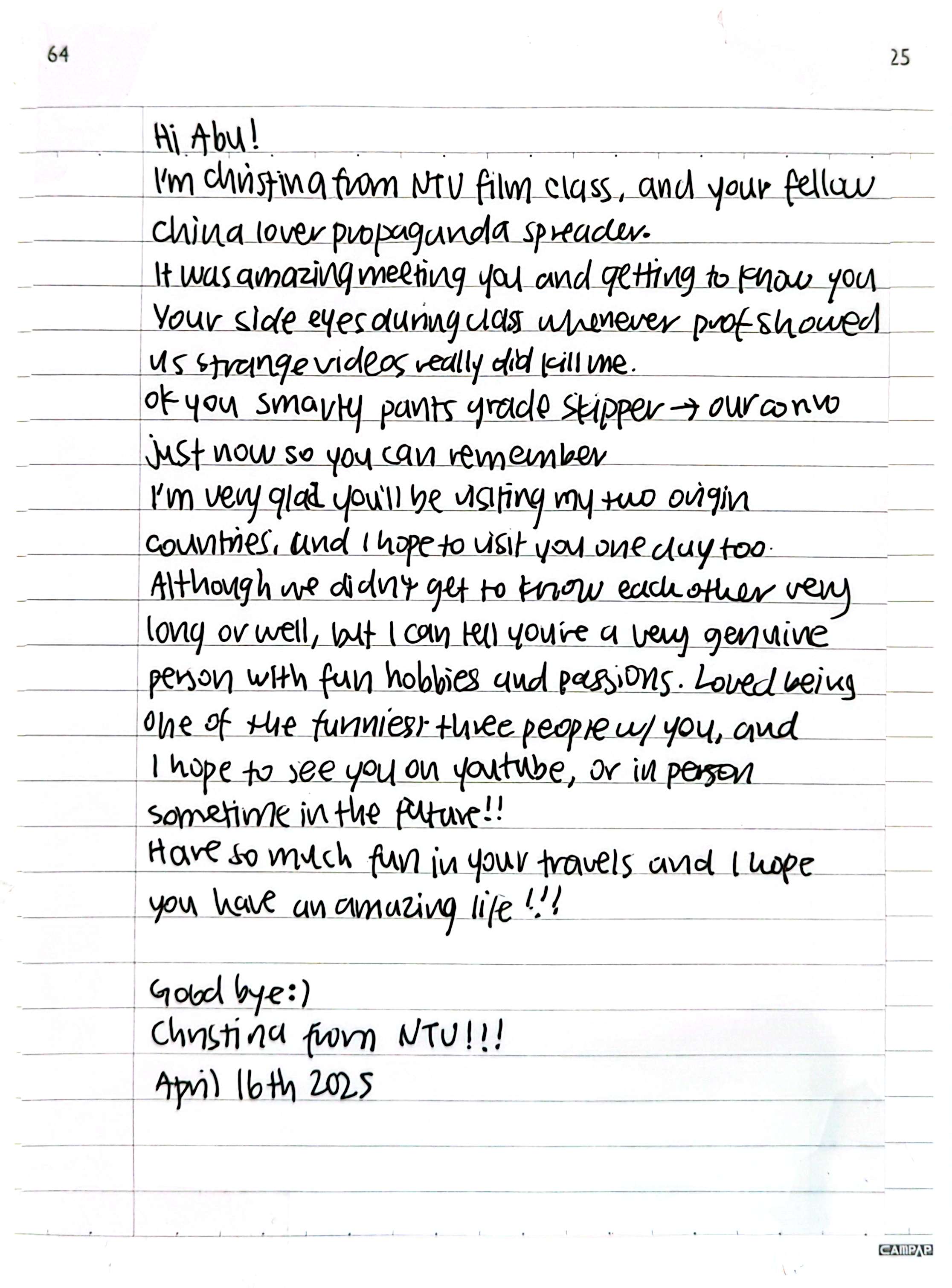 Letter from Christina