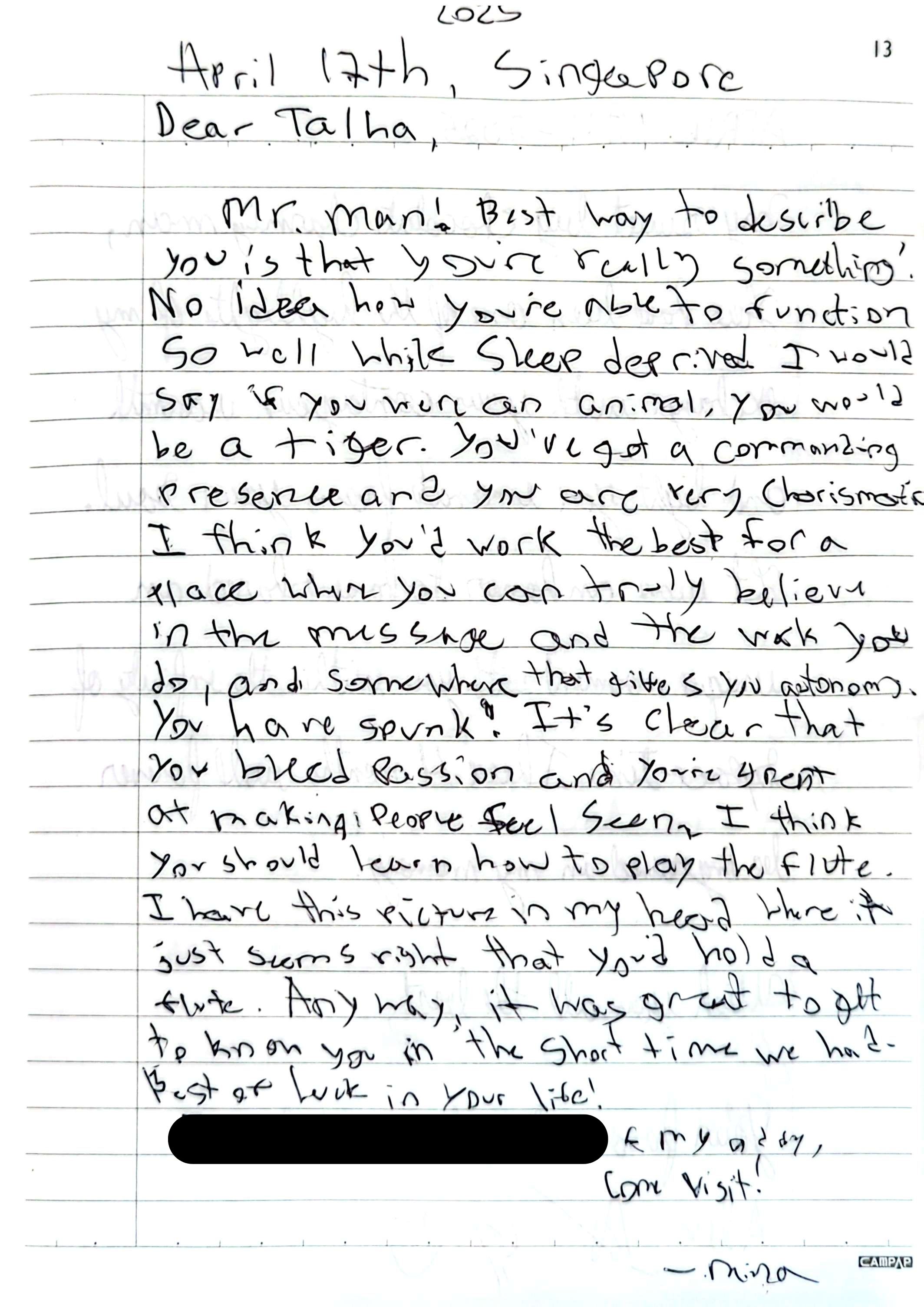 Letter from Mina