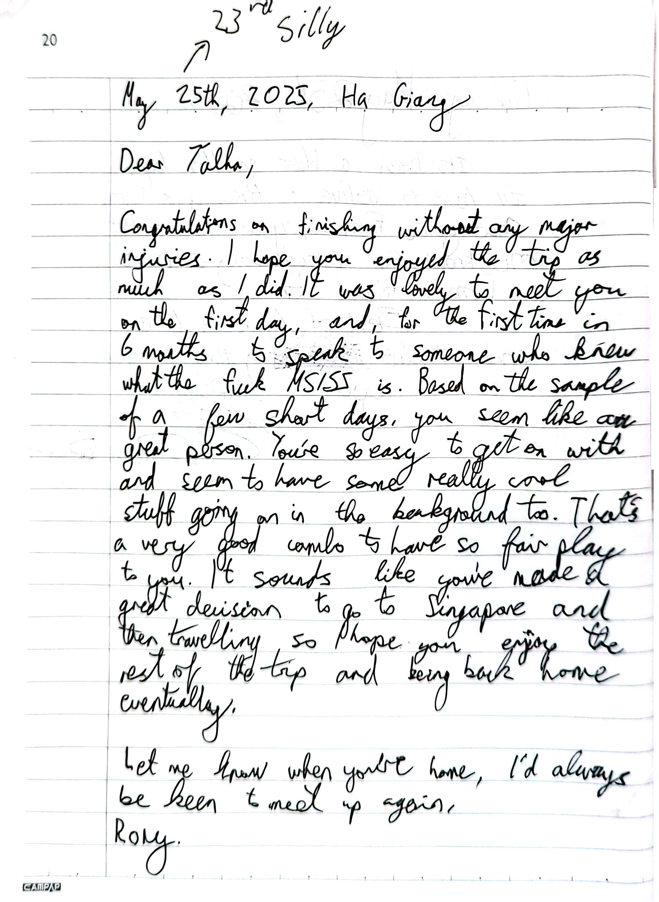 Letter from Rory
