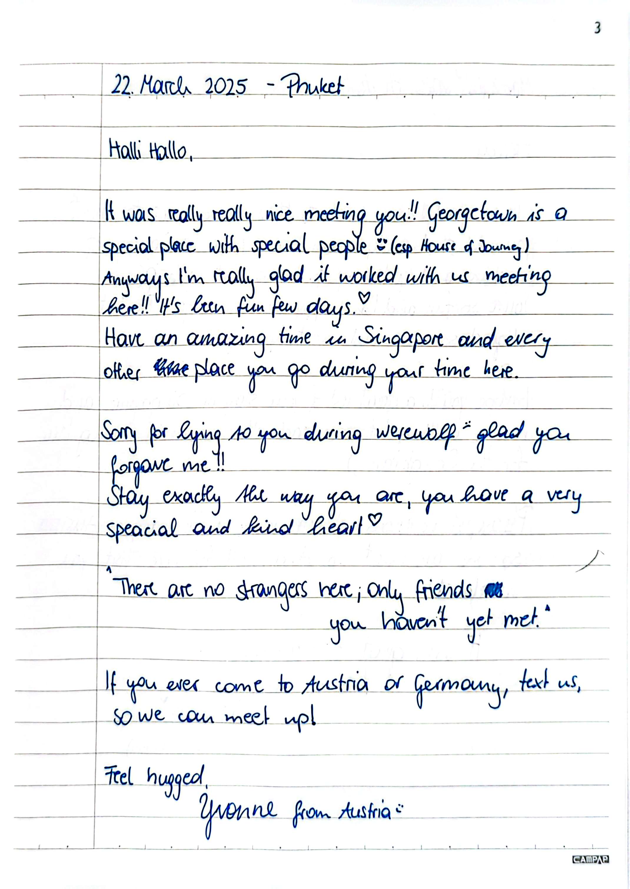 Letter from Yvonne